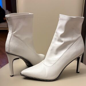 Bar III Elegant White Heeled Boots with Stud Accents